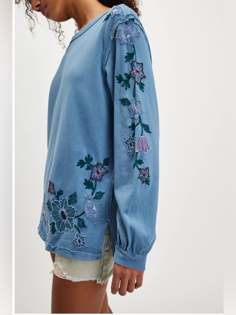 Free People Violet Vines Embroidered Long Sleeve Top – Storm Combo – Medium – NW - Picture 3 of 15